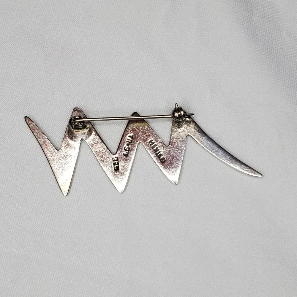 Vintage Sterling Silver Signed Stamped 925 Mexico ZigZag Lightning Brooch Brooch - Picture 5 of 9